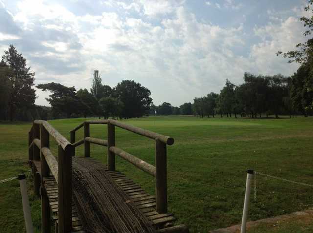 The bridge to the 18th green at Coulsdon Manor Golf Club