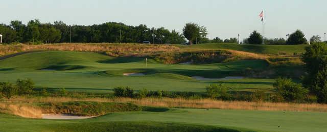 View of a bunkered green at Neshanic Valley Golf Course