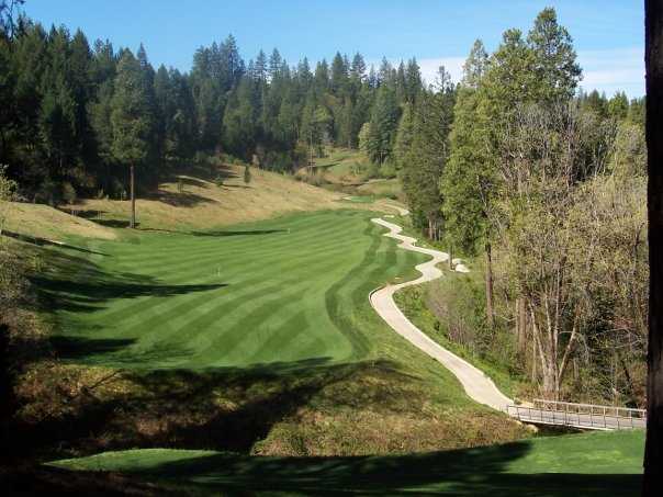 A view back from the 18th green at Apple Mountain Golf Resort.