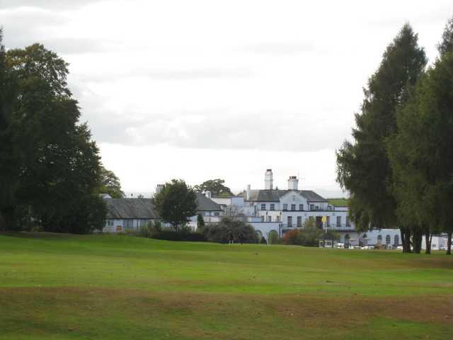 A view of the 4th hole with the hotel in the background at Hawkstone Park Golf Centre