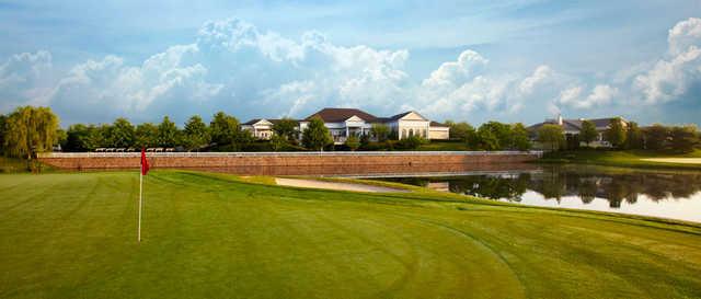 View of the clubhouse from a green at Willow Creek Golf and Country Club