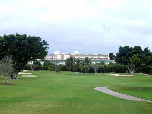 View of a fairway and green at Orangebrook Country Club