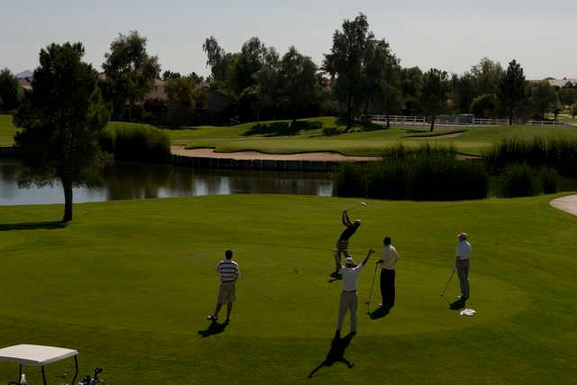 Teeing off from the 5th with the 4th hole in the background at Western Skies Golf Club