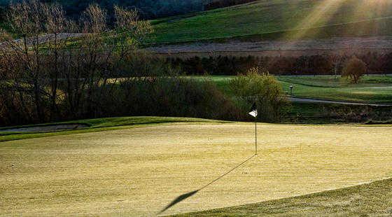 A sunny view of a green at Empire Ranch Golf Club