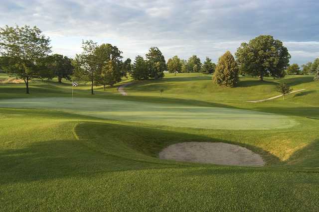 View of a green and bunker at Monticello Golf Club