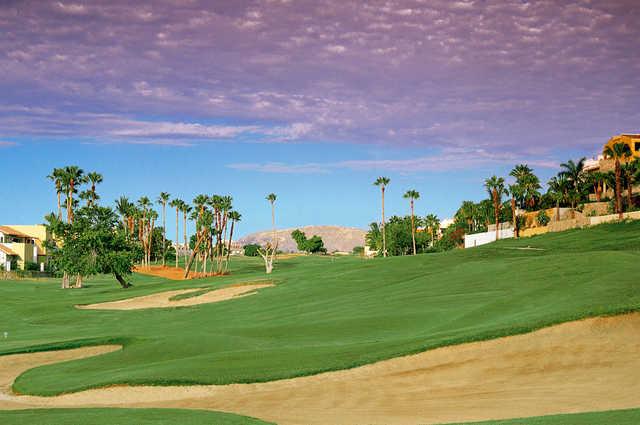 View from a bunkered fairway at Vidanta Golf Los Cabos