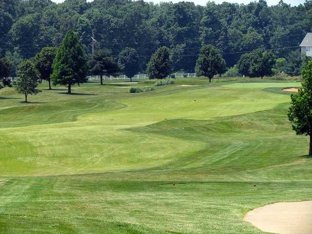 A view of a fairway at Crown Pointe Golf Club
