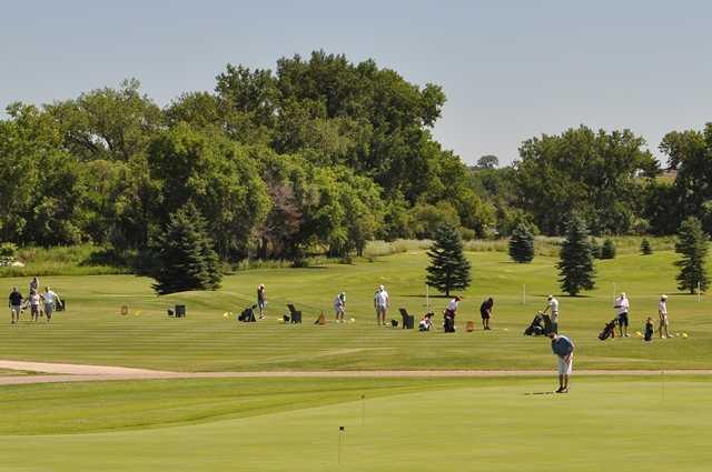 A view of the practice area at Prairie West Colf Course