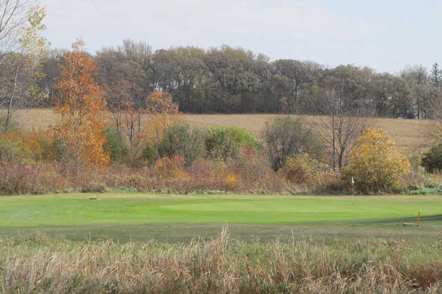 A fall view of a green at Blooming Prairie Country Club