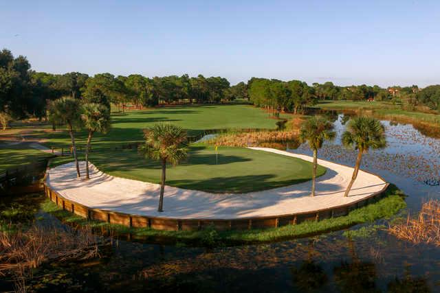 The island green from no. 16 at Mission Inn's El Campeon is protected on all sides by sand