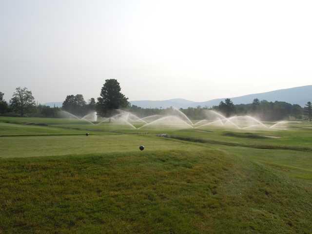 An early morning view of a tee at Ekwanok Country Club