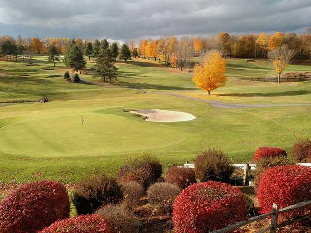 A fall view of a green at Crown Point Country Club