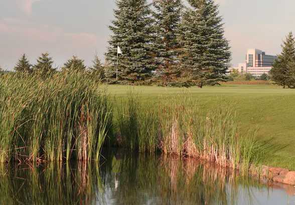 A view of a green with water coming into play at Grand National Golf Club