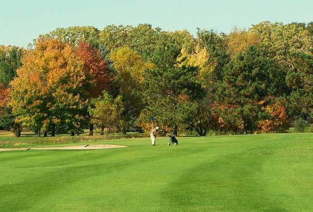 A fall view of a green at North Branch Golf Course