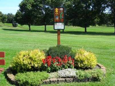 A view of the sign of tee #8 at Osakis Country Club