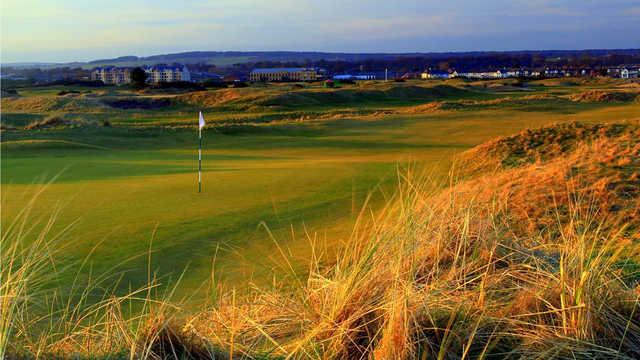 A view of the 1st green at Buddon Links Course from Carnoustie Golf Links