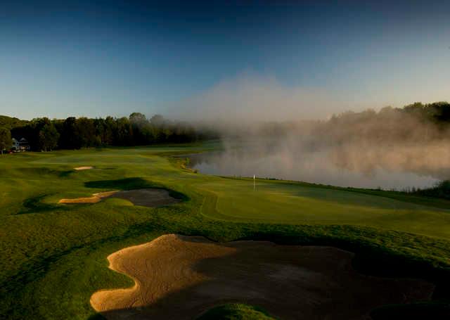 A view of the 18th green at Arthur Hills from Boyne Highlands Resort & Country Club