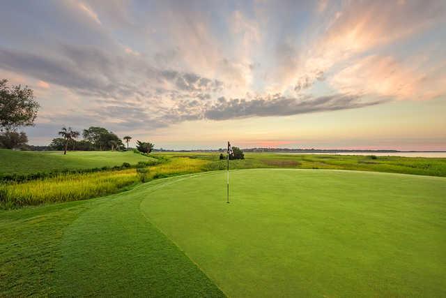 Sunset view from the 17th green at Patriots Point Golf Links