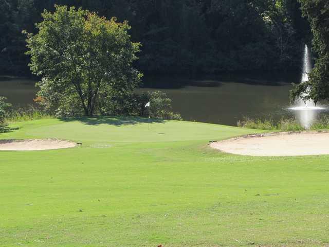 View of a green and bunkers at Oconee Country Club