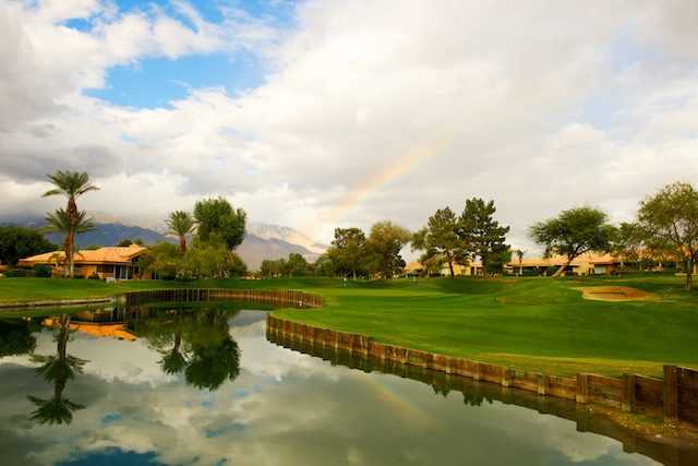 A view of the 8th hole at Pete Dye Resort Course from Westin Rancho Mirage Golf Resort & Spa