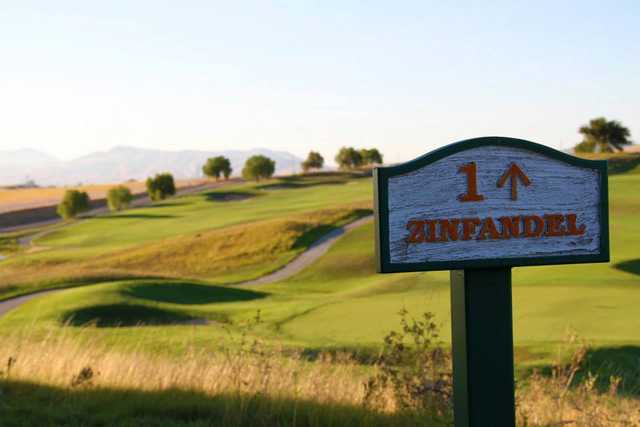 A view from tee #1 sign at Zinfandel from Poppy Ridge Golf Course