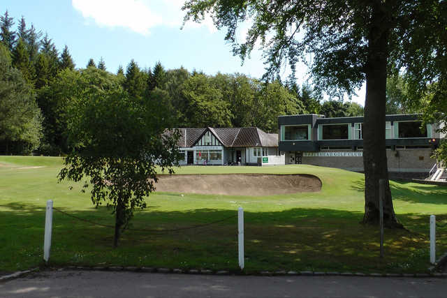 A view of a hole and the clubhouse at Hazlehead Golf Course.