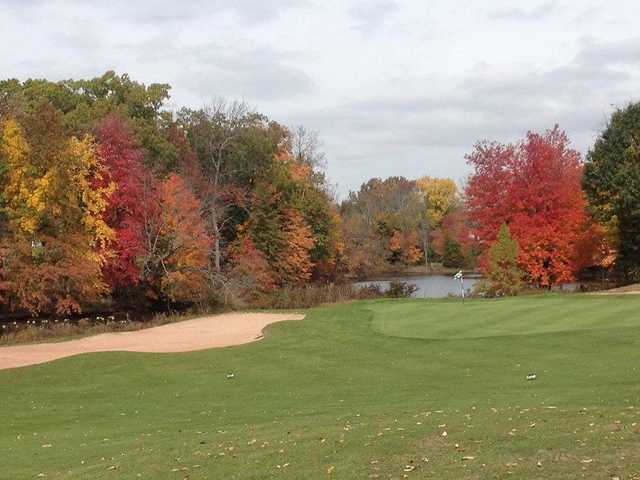 A fall day view of hole #2 at Quail Brook Golf Course