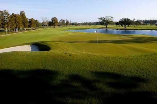 A view of a hole with water coming into play at Metairie Country Club