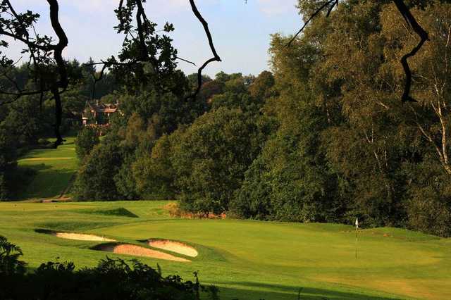 View of a hole and bunkers from the Waterfall Course at Mannings Heath Golf Club