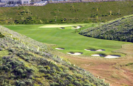 A view of the 2nd green with bunkers on the right at Canyon Crest Golf Course from Moorpark Country Club.