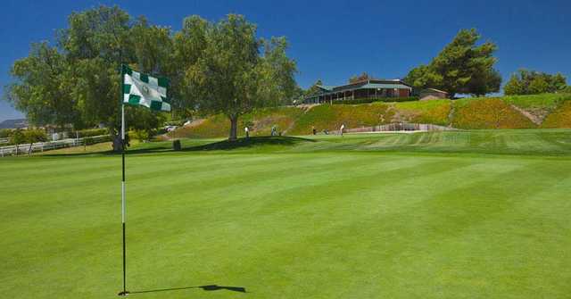 A view of from a green of the clubhouse at The Golf Club from Rancho California