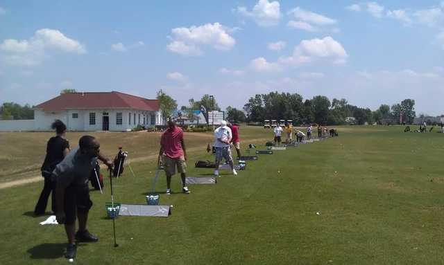 A view of the driving range tees at City View Golf Center