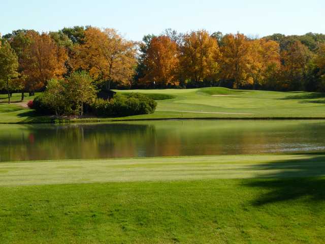 A fall day view of a hole at Exmoor Country Club