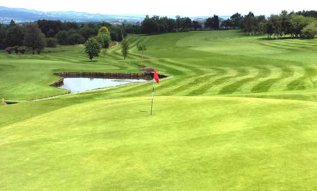 A view of a green with water coming into play at Rishton Golf Club