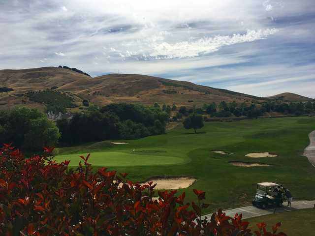 A view of a well protected green at Hiddenbrooke Golf Club