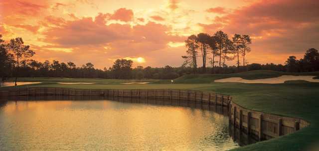 A view of a green protected by bunkers at King's North Course from Myrtle Beach National Golf Club