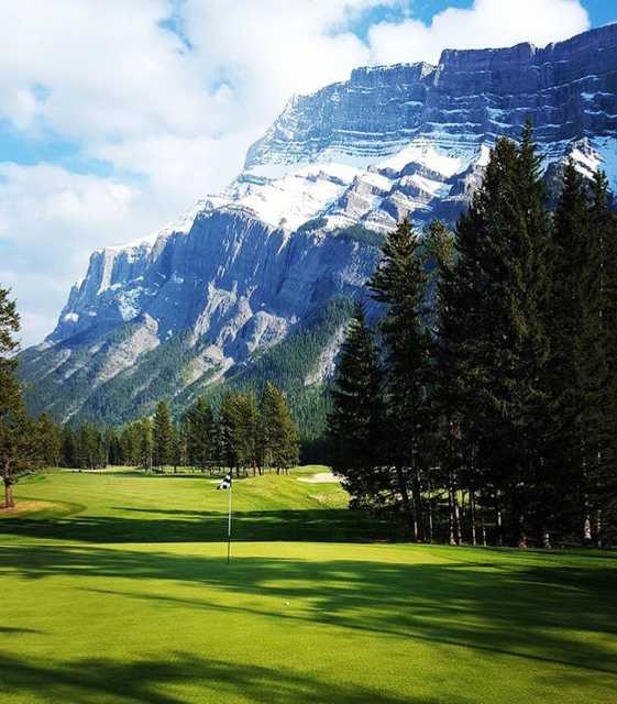 A view of a hole at Fairmont Banff Springs Golf Course.