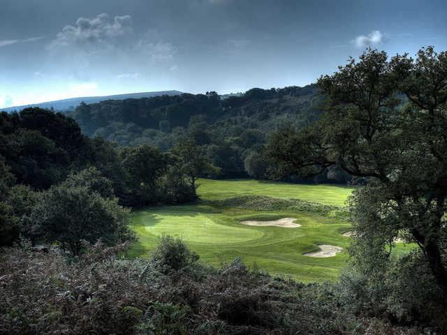 A view of a hole protected by bunkers at Bovey Castle