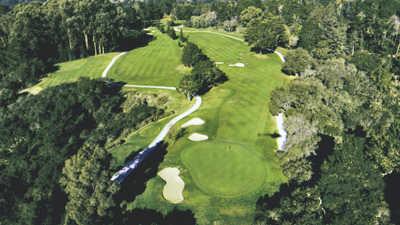 Aerial view of hole #12 at DeLaveaga Golf Course & Lodge