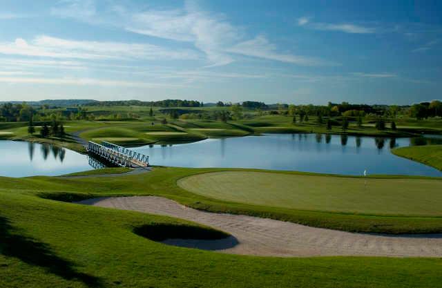 View of the 8th green from the Legacy Course at Woodington Lake Golf Club