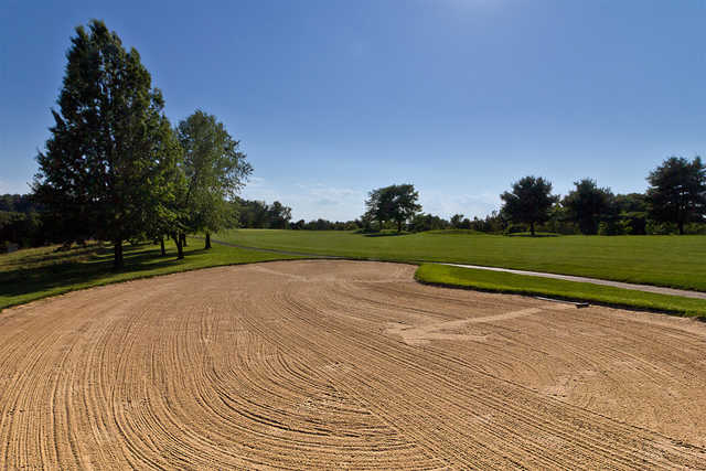 There are two large fairway bunkers to the left off of the third tee on the Heritage Hills Golf Course in York, Pa.