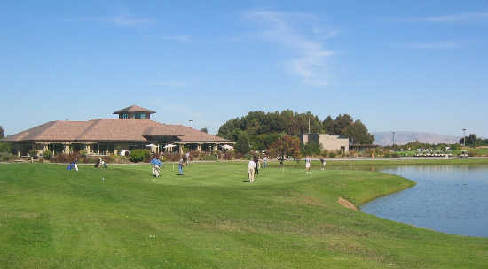 A view of the putting green from Shoreline Golf Links at Mountain View