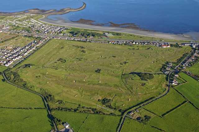 Aeria view of the Kirkistown Castle Golf Club, a 'true links' golf course.