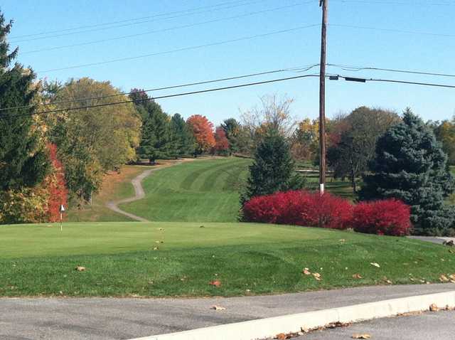 A fall day view of a hole at Valley Green Golf Course