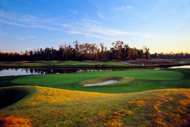 Dye Course at Barefoot Resort: greens #18 and #9