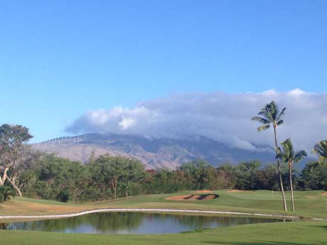 View of the pond near the 9th hole at Maui Nui Golf Club