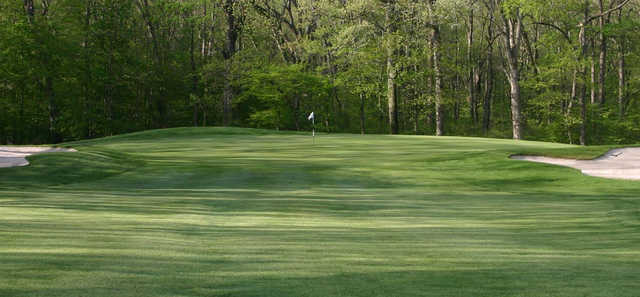A view of a hole flanked by bunkers at Lebanon Valley Golf Course