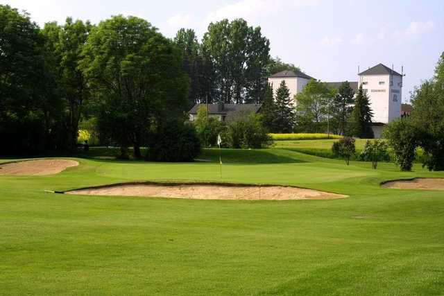 A view of a green protected by bunkers at Ingolstadt Golf Club