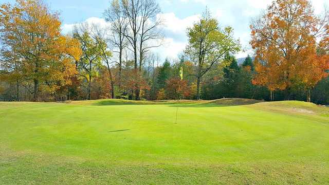 A fall day view of a hole at Bent Creek Golf Course