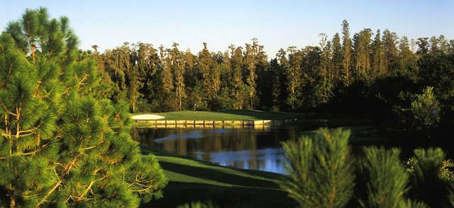 A view over the water of a green at Northdale Golf Club